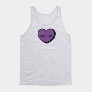 Pronoun They/Them Conversation Heart in Purple Tank Top